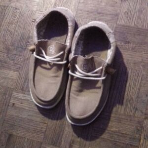 Hey Dude Tan Loafers with White Laces